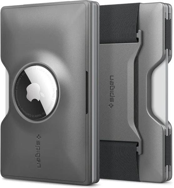 AirTag klíčenka Spigen Wallet S Card Holder with Card Key Ring Gunmetal AirTag