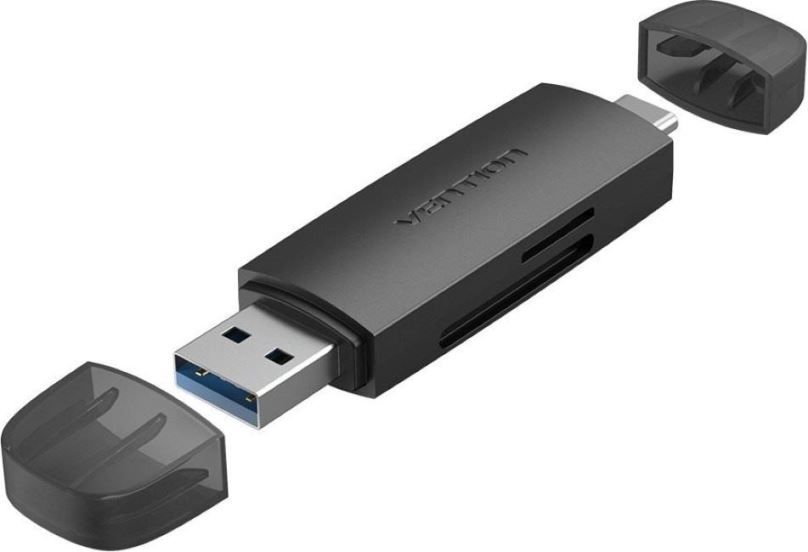 Čtečka karet Vention 2-in-1 USB 3.0 A+C Card Reader(SD+TF) Black Dual Drive Letter