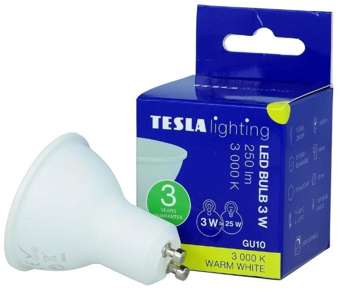 LED žárovka TESLA LED GU10, 3W,  250lm, 3000K teplá bílá