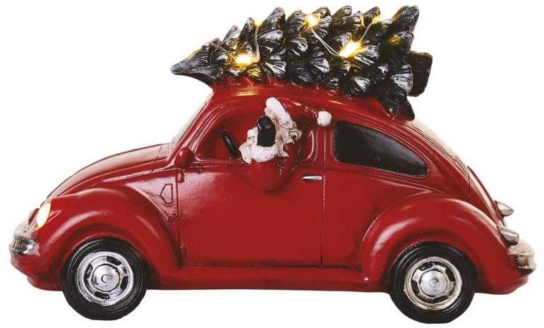 Vánoční osvětlení EMOS LED červené auto se Santou, 12,5 cm, 3x AA, vnitřní, teplá bílá