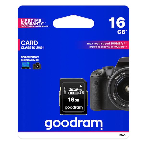 Goodram paměťová karta Secure Digital Card, 16GB, SDHC, S1A0-0160R12, UHS-I U1 (Class 10)