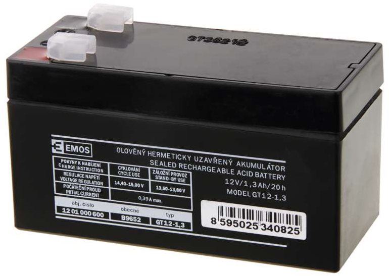 Baterie pro záložní zdroje EMOS Bezúdržbový olověný akumulátor 12 V/1,3 Ah, faston 4,7 mm