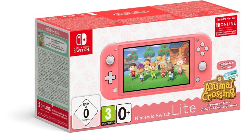 Herní konzole Nintendo Switch Lite - Coral + Animal Crossing + 3M NSO