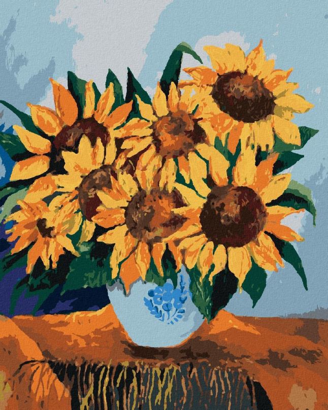 Malování podle čísel Slunečnice na ubrusu, 40x50 cm, bez rámu a bez vypnutí plátna