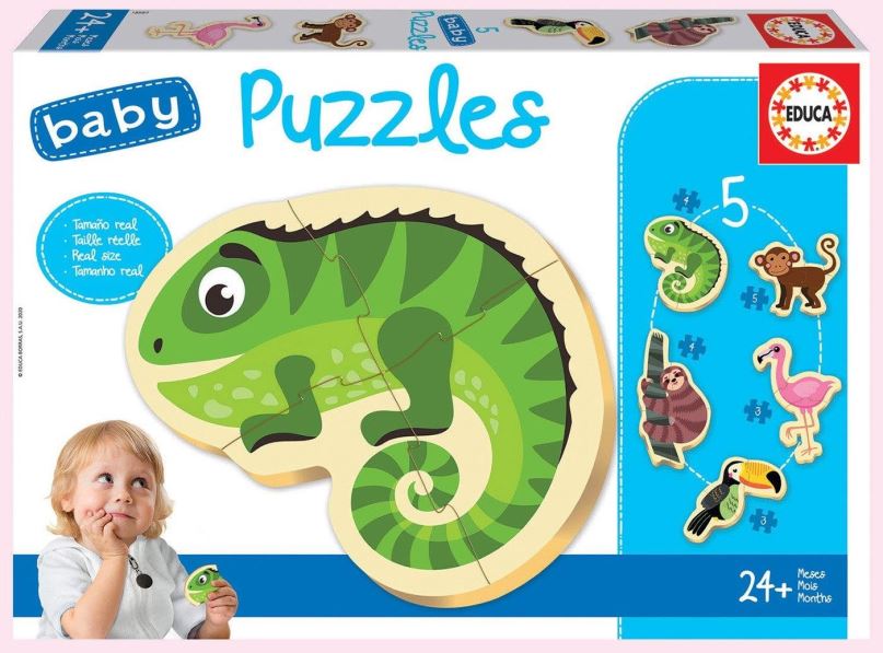 Puzzle Educa Baby puzzle Tropická zvířata 5v1 (3-5 dílků)