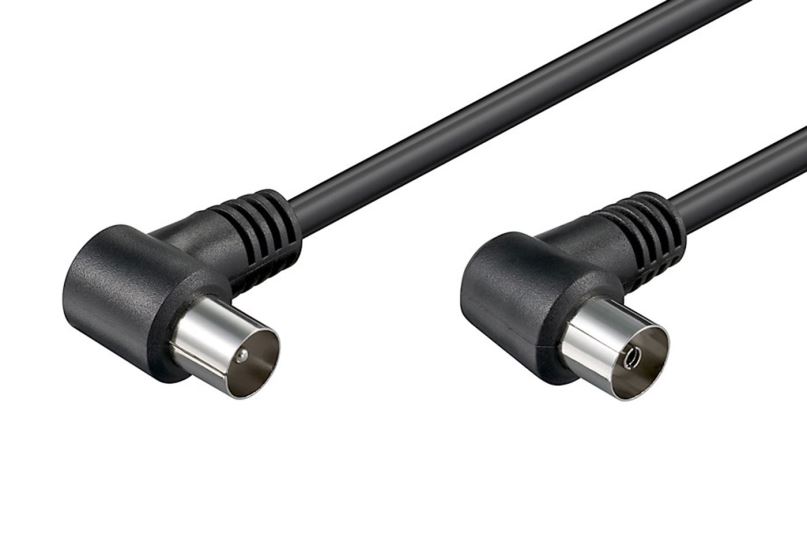 goobay Kabel anténní 75 Ohm, IEC169-2, M-F, 1,5m, lomený na obou koncích 90°, černý