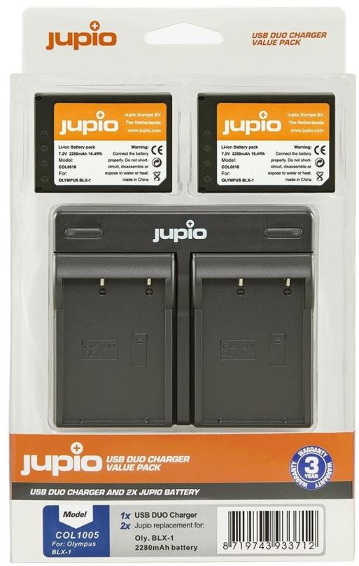 Baterie pro fotoaparát Jupio set 2x Battery BLX-1 2280mAh + USB Dual Charger pro OM system