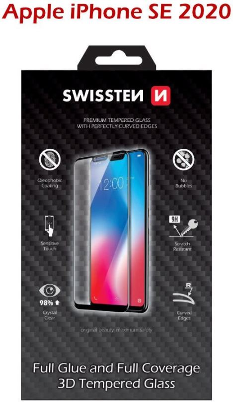 Ochranné sklo Swissten 3D Full Glue pro iPhone SE 2020 černé