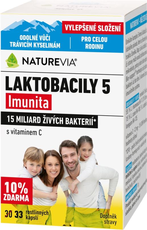 Probiotika NatureVia Laktobacily 5 Imunita 33 kapslí