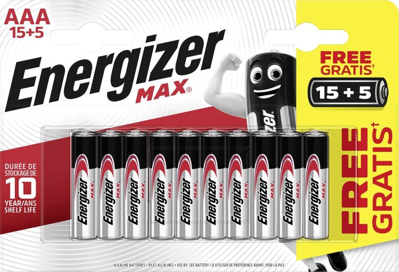 Jednorázová baterie Energizer MAX AAA 15+5 zdarma