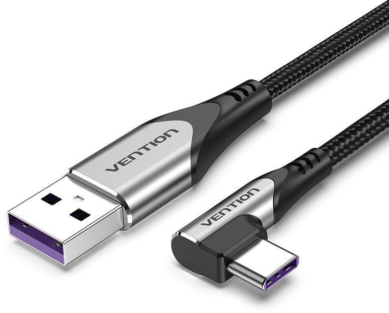 Datový kabel Vention Type-C (USB-C) 90° <-> USB 2.0 5A Cable 1M Gray Aluminum Alloy Type