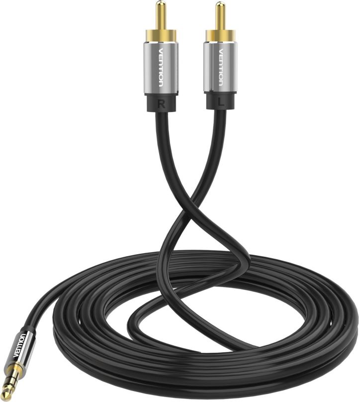 Audio kabel Vention 3.5mm Jack Male to 2x RCA Male Audio Cable 10m Black Metal Type