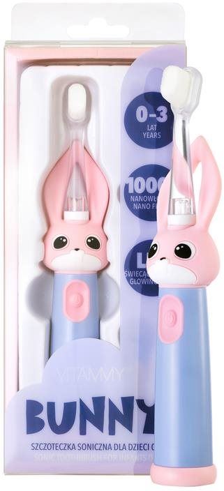 Elektrický zubní kartáček VITAMMY Bunny s LED světlem a nanovlákny, 0-3 roky, růžový