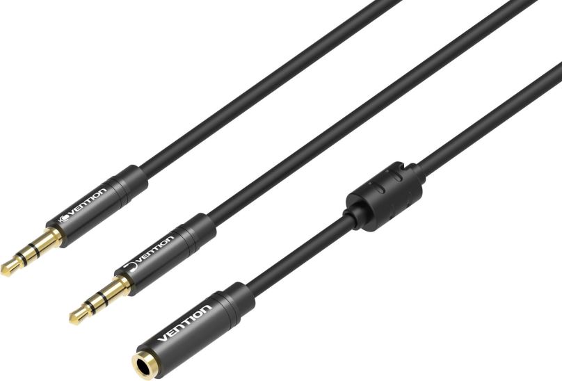 Redukce Vention 2x 3.5mm (M) to 4-Pole 3.5mm (F) Stereo Splitter Cable 0.3m Black Metal Type