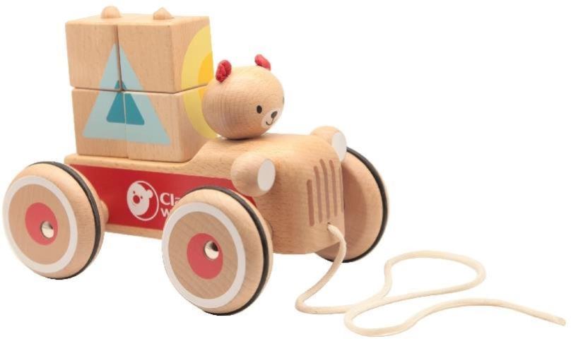 Tahací hračka Rappa auto dřevěné tahací s medvědem Coco a kostkami