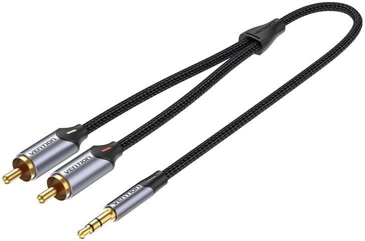 Audio kabel Vention 3.5mm Jack Male to 2-Male RCA Cinch Cable 2m Gray Aluminum Alloy Type