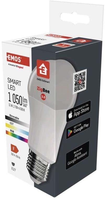 LED žárovka EMOS Chytrá LED žárovka GoSmart A60 E27 11 W (75 W) 1 050 lm RGB stmívatelná Zigbee