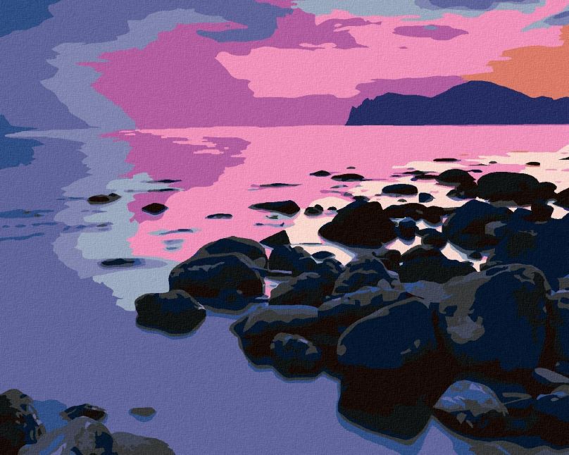 Malování podle čísel Západ slunce nad skalnatým pobřežím, 40x50 cm, bez rámu a bez vypnutí plátna