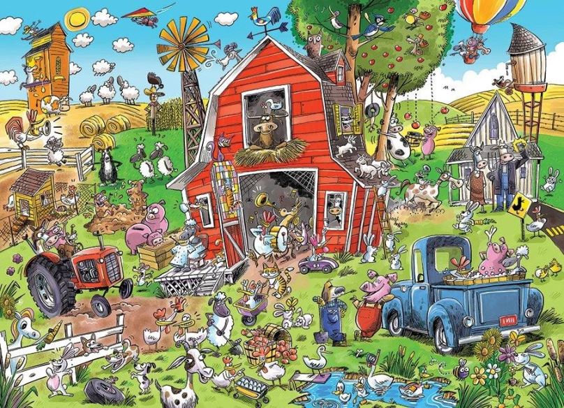 Puzzle Cobble Hill Puzzle DoodleTown: Šílená farma 500 dílků