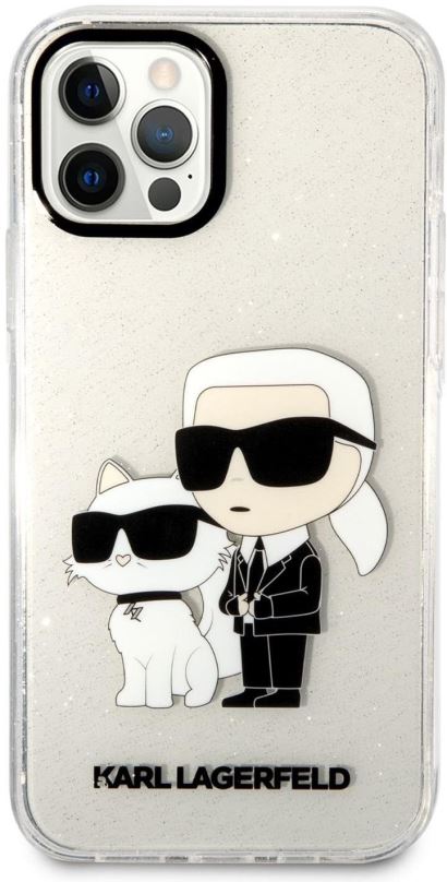 Kryt na mobil Karl Lagerfeld IML Glitter Karl and Choupette NFT Zadní Kryt pro iPhone 12/12 Pro Transparent