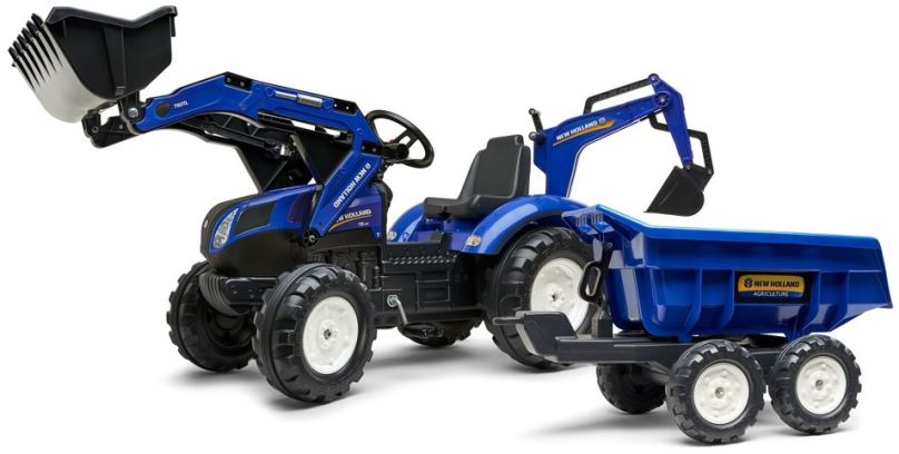 Šlapací traktor Traktor šlapací New Holland T modrý s přední i zadní lžící
