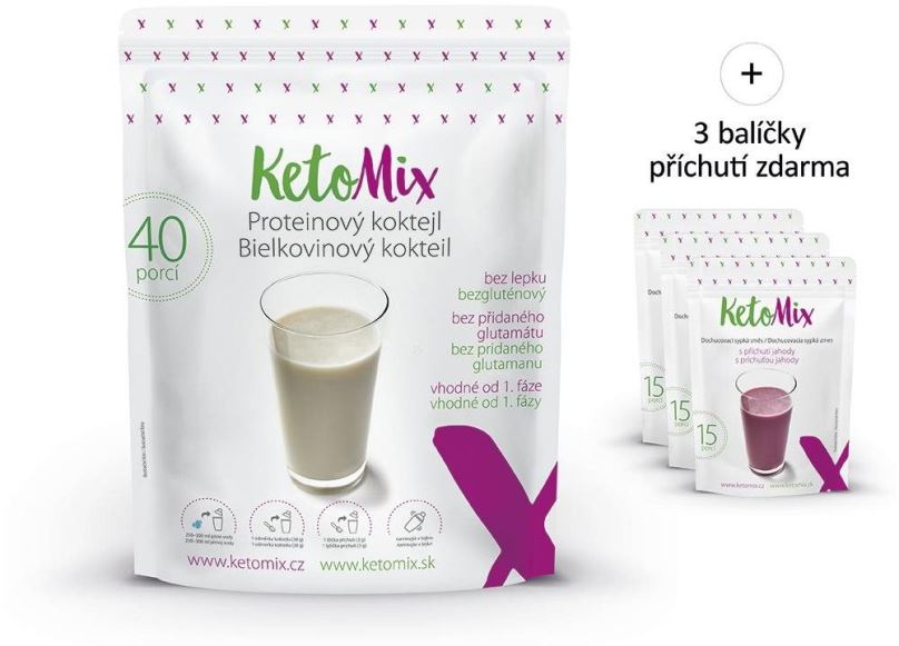 Proteinový drink KetoMix Proteinový koktejl Čokoláda, vanilka a jahoda 1200 g (40 porcí)