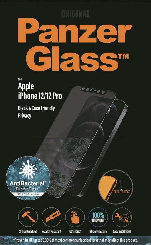 Ochranné sklo PanzerGlass Edge-to-Edge Privacy Antibacterial pro Apple iPhone 12/iPhone 12 Pro černé
