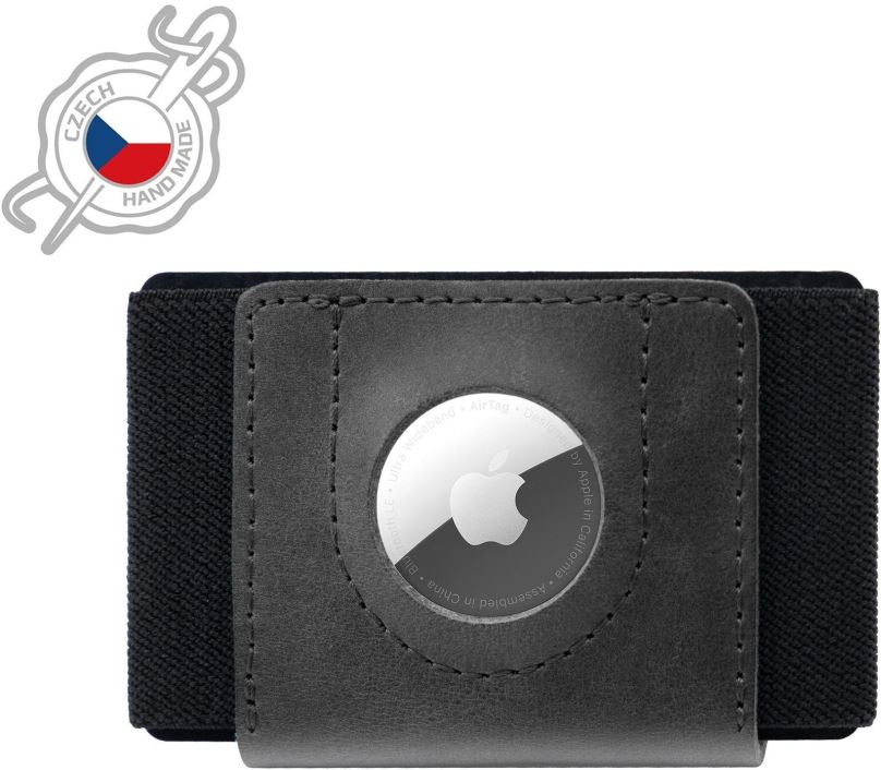 Peněženka FIXED Tiny Wallet for AirTag z pravé hovězí kůže černá