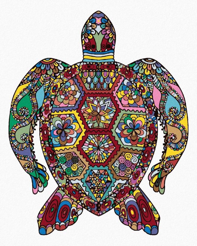 Malování podle čísel Květinová želva, 40x50 cm, bez rámu a bez vypnutí plátna