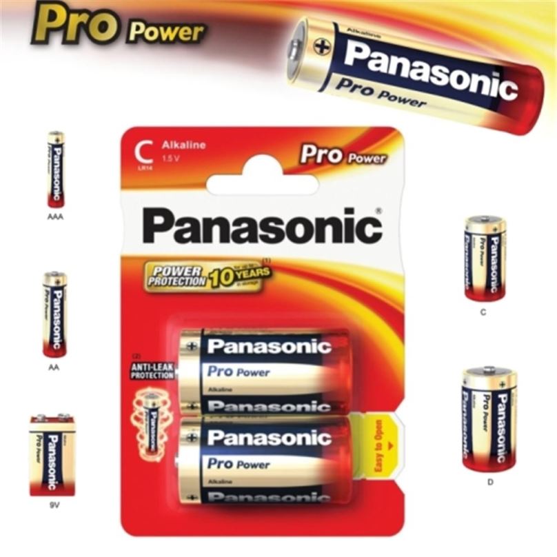 Baterie alkalická, malý monočlánek, C, 1.5V, Panasonic, blistr, 2-pack, 225999, Pro Power