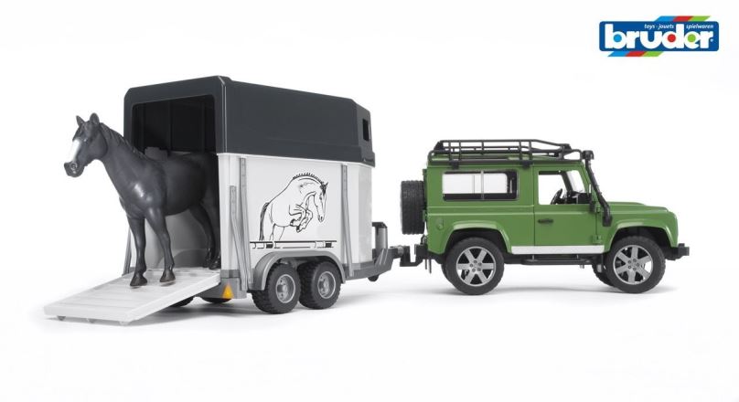 Auto Bruder Land Rover s přívěsem pro přepravu koní včetně 1 koně