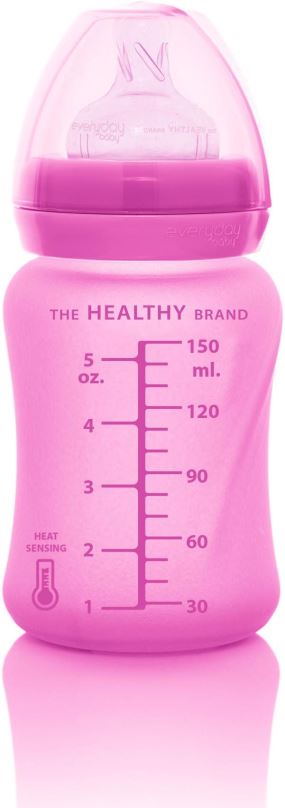 Kojenecká láhev Everyday Baby láhev sklo s teplotním senzorem 150 ml Pink