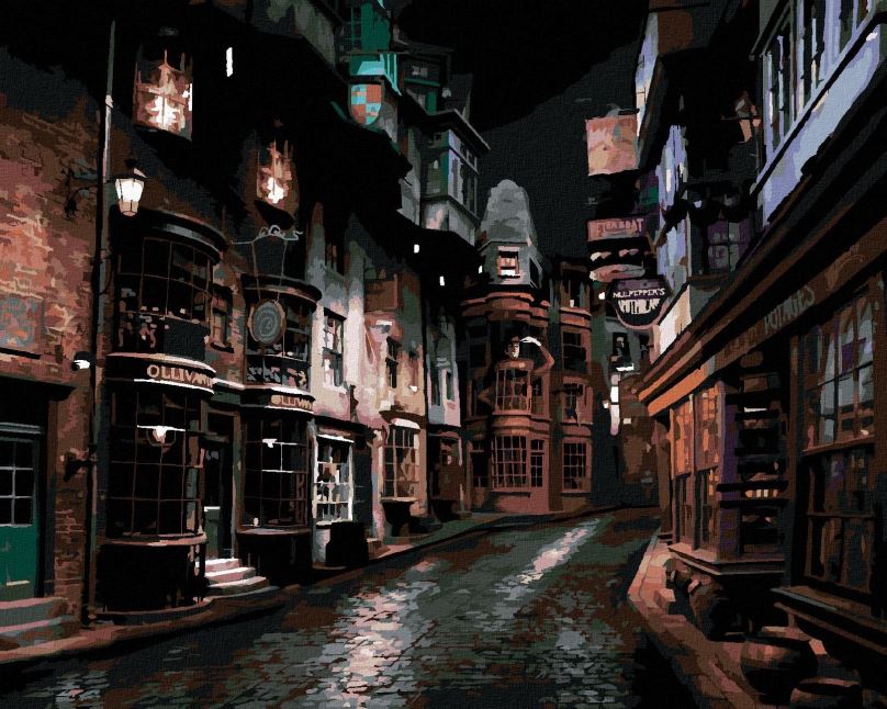 Malování podle čísel Příčná ulice v noci (Harry Potter), 40x50 cm, vypnuté plátno na rám