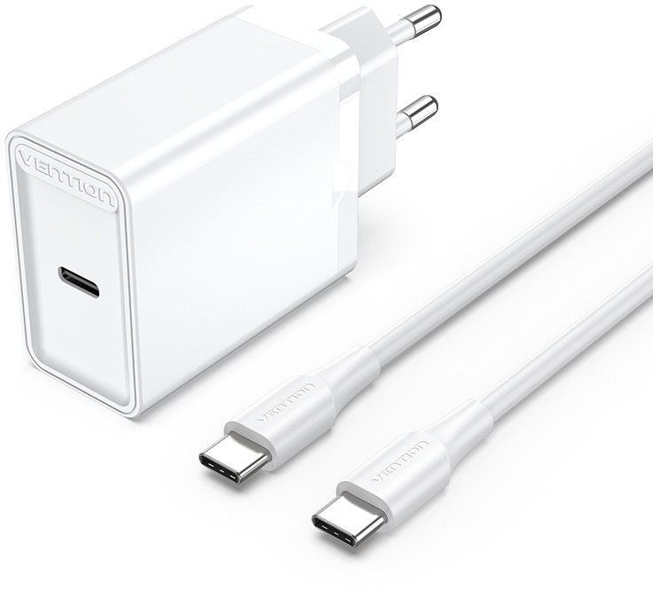 Nabíječka do sítě Vention 1-port 25W USB-C Wall Charger with USB-C Cable White