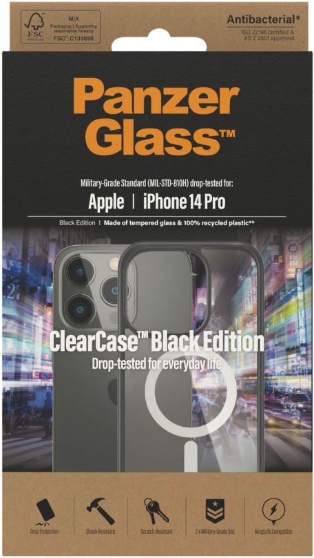 Kryt na mobil PanzerGlass ClearCase Apple iPhone 14 Pro (Black edition) s MagSafe