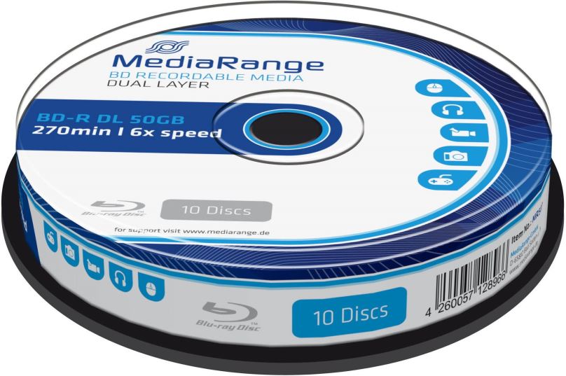 Média MEDIARANGE BD-R BLU-RAY 50GB 6x Dual Layer spindl 10ks
