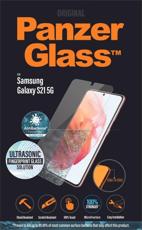 Ochranné sklo PanzerGlass Edge-to-Edge Antibacterial pro Samsung Galaxy S21 5G (celolepené s funkčním otiskem prst