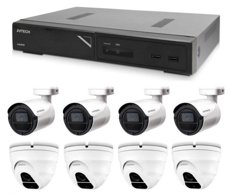 Kamerový systém AVTECH kamerový set 1x NVR AVH1109, 4x 2MPX IP Bullet DGM2103SV, 4x 2MPX IP Dome DGM2203SVSE