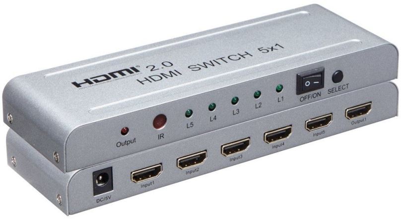 Switch PremiumCord HDMI switch 5:1 s dálkovým ovladačem