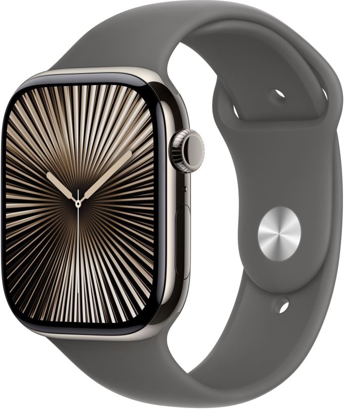 Chytré hodinky Apple Watch Series 10 46mm Cellular Přírodní titan se skálově šedým sportovním řemínkem - M/L