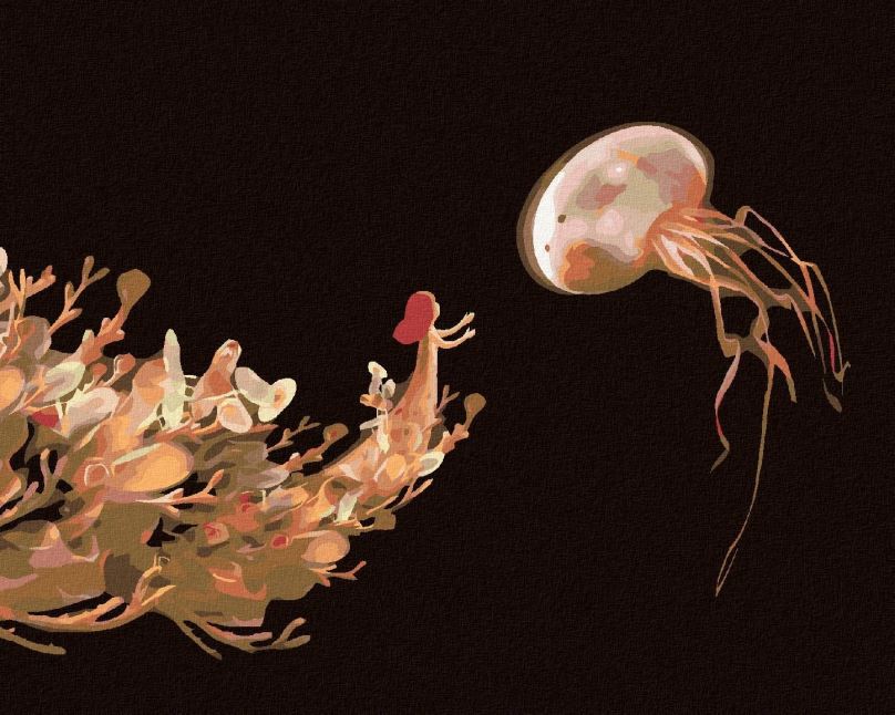 Malování podle čísel Žena natahující se po medúze, 40x50 cm, bez rámu a bez vypnutí plátna