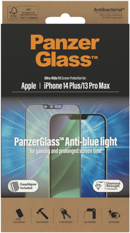 Ochranné sklo PanzerGlass Apple iPhone 13 Pro Max/14 Plus s Anti-BlueLight vrstvou a instalačním rámečkem
