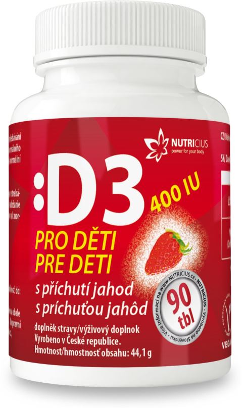 Vitamín D Nutricius Vitamín D3 400 IU pro děti - jahoda tbl. 90