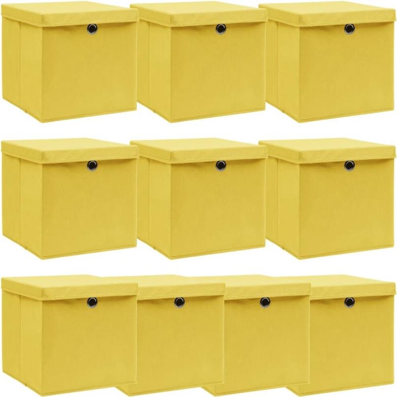 Úložný box Úložné boxy s víky 10 ks žluté 32 x 32 x 32 cm textil