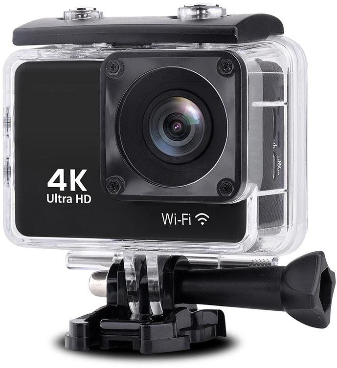 Outdoorová kamera Hurtel Sportovní kamera 4 K Full HD Wi-Fi 16 Mpx vodotěsná širokoúhlá + příslušenství černá