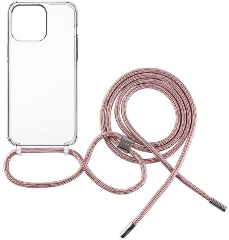 Kryt na mobil FIXED Pure Neck AntiUV s růžovou šňůrkou na krk pro Apple iPhone 15 Pro