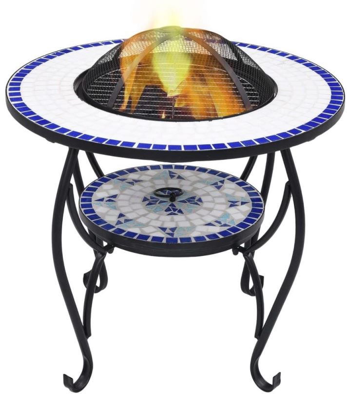 Ohniště Mozaikový stolek s ohništěm modrobílý 68 cm keramika