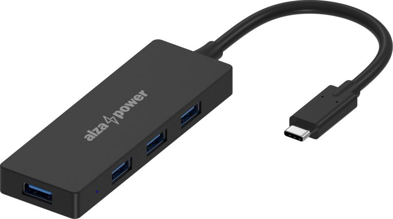 USB Hub AlzaPower FlatCore USB-C (M) na 4× USB-A 3.0 (F) černý
