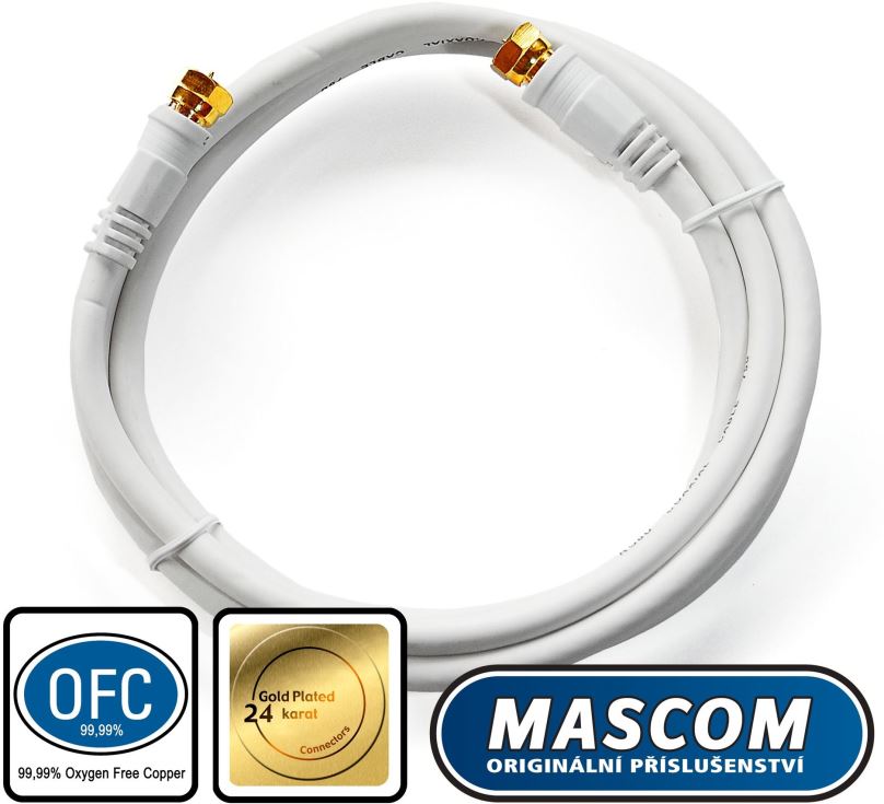 Koaxiální kabel Mascom satelitní kabel 7676-015W, konektory F 1.5m