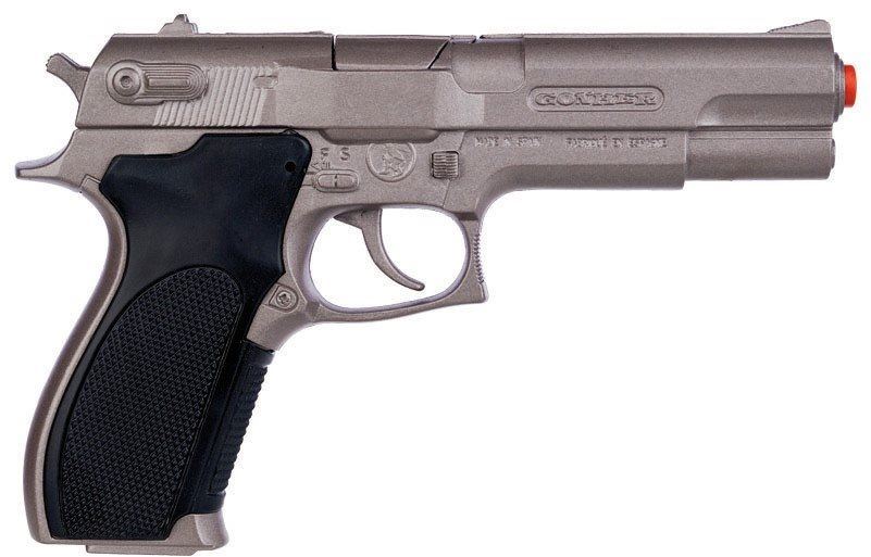 Dětská pistole Policejní pistole stříbrná matná kovová 8 ran